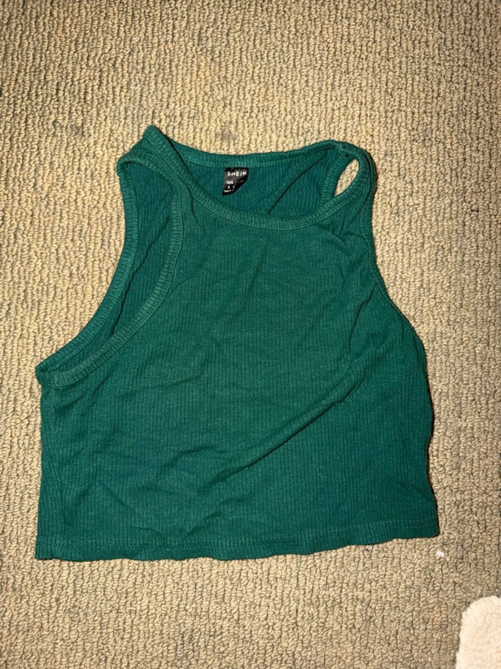 SHEIN Teal Ribbed Crop Tank Top